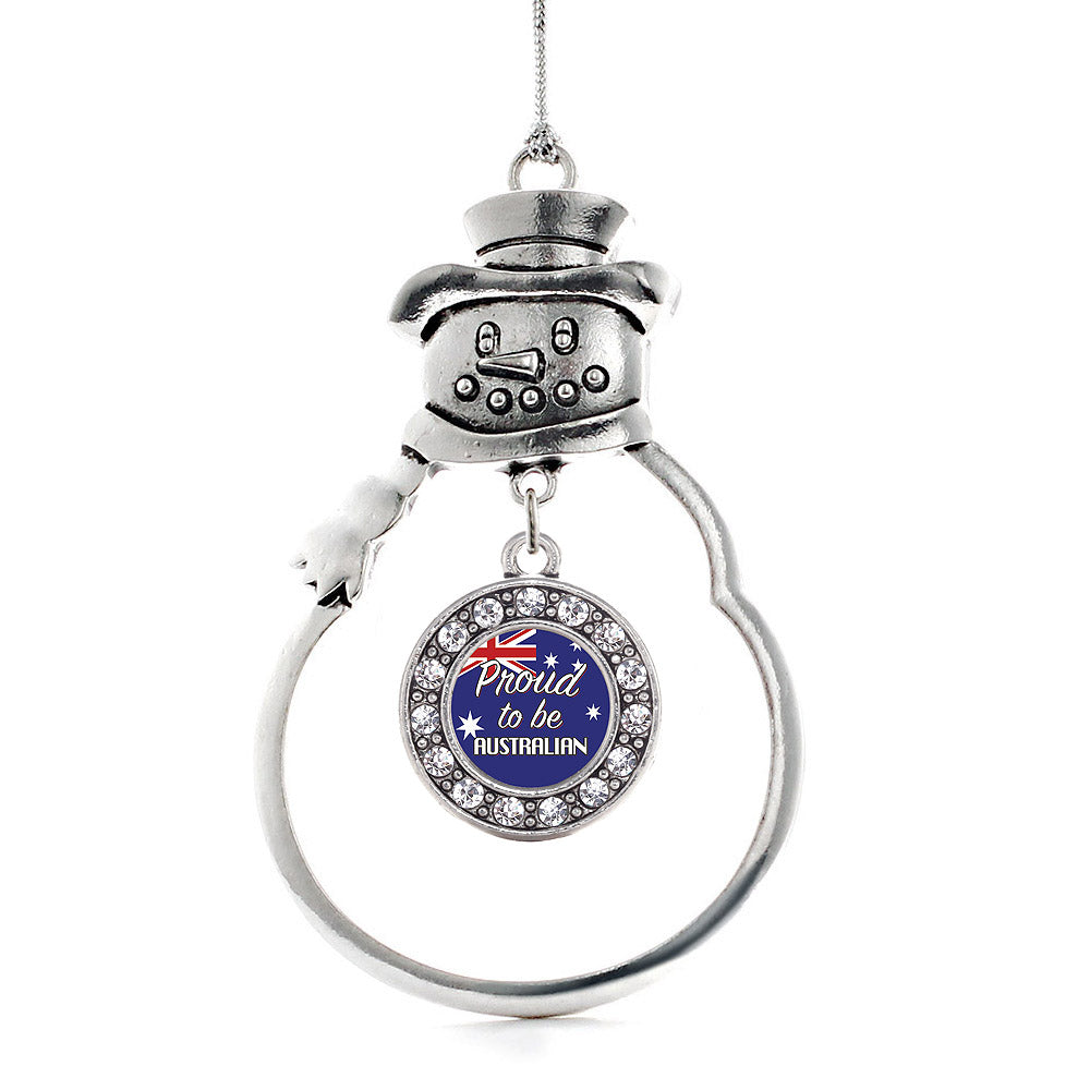 Silver Proud to be Australian Circle Charm Snowman Ornament