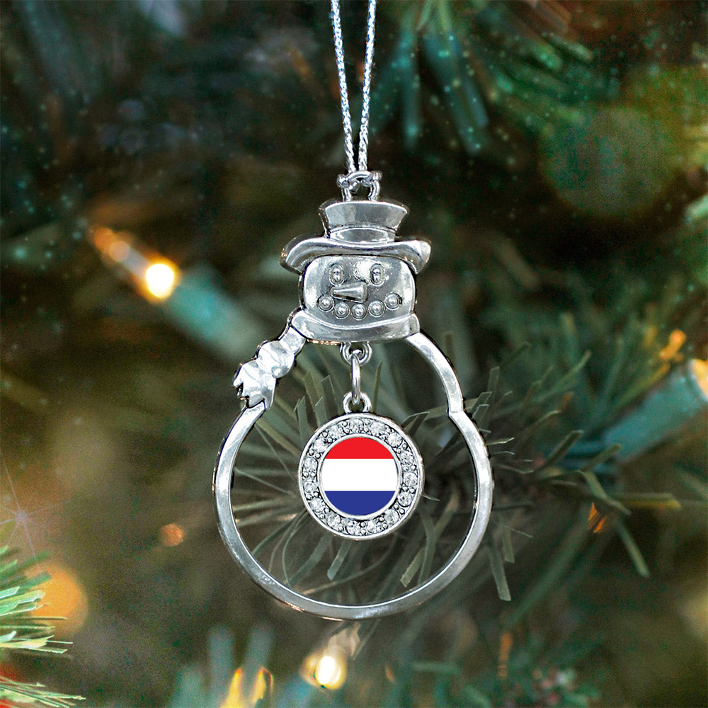 Silver Netherlands Flag Circle Charm Snowman Ornament