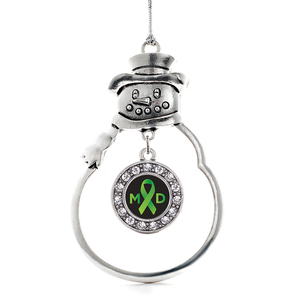 Silver Muscular Dystrophy Circle Charm Snowman Ornament