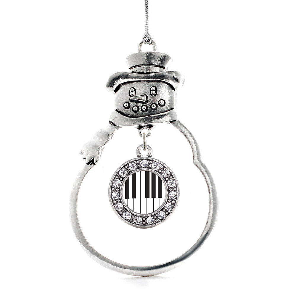 Silver Piano Keys Circle Charm Snowman Ornament