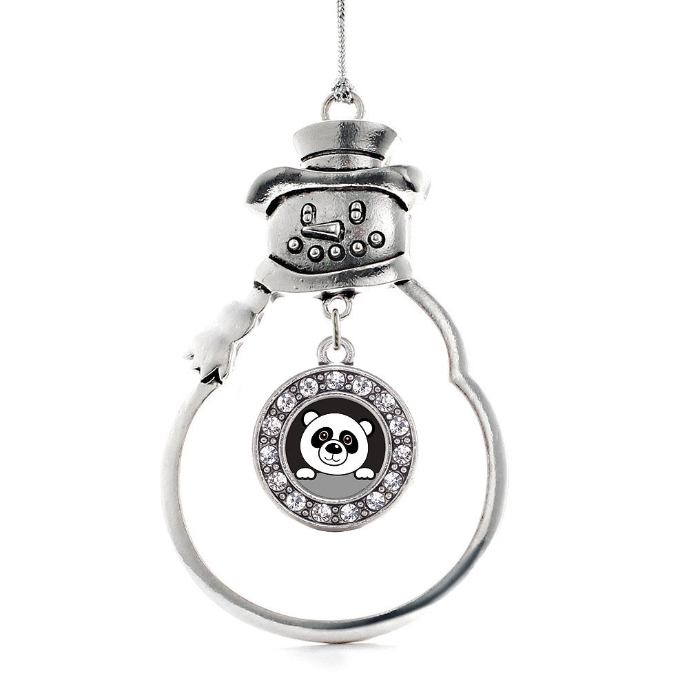 Silver Peeking Panda Circle Charm Snowman Ornament