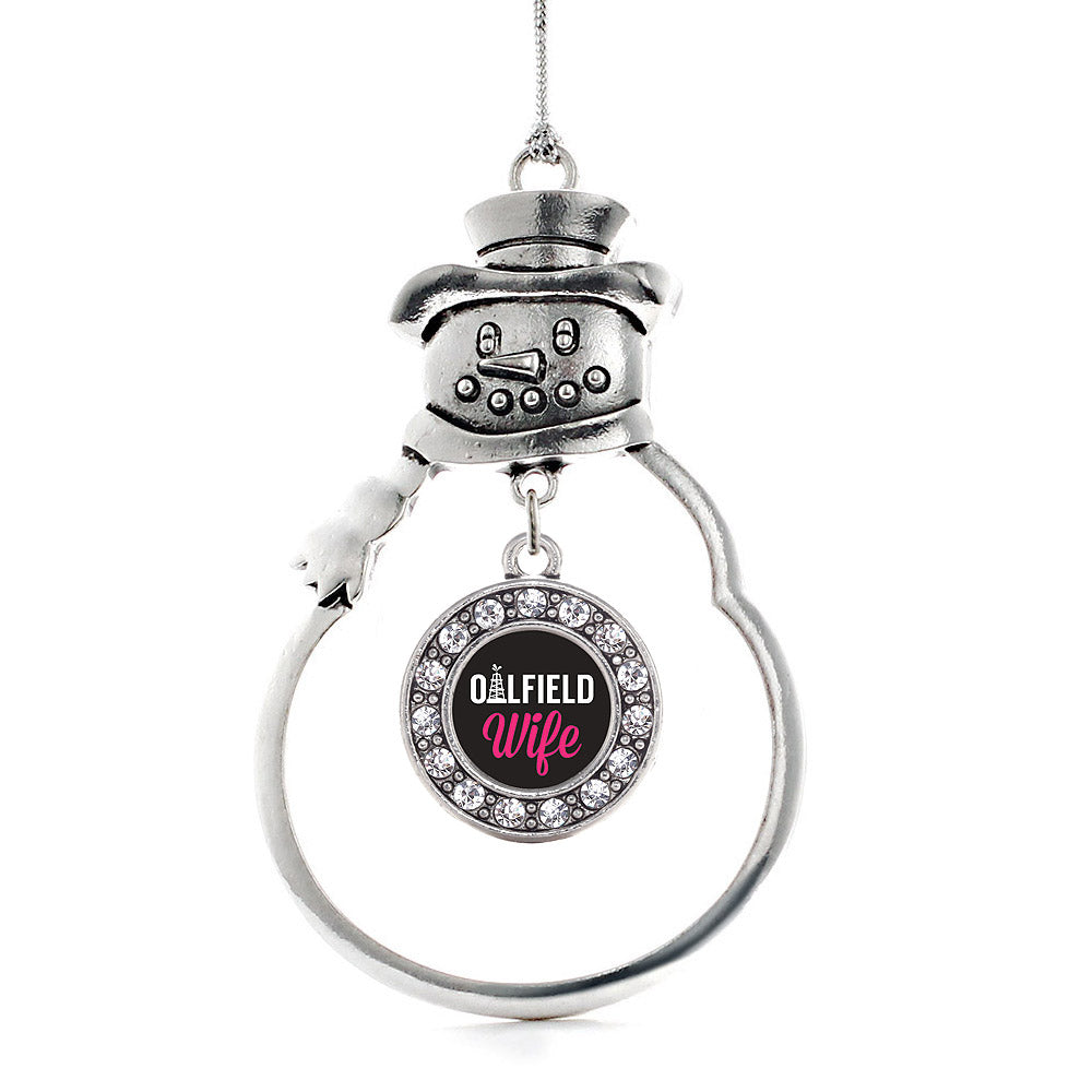 Silver Oilfield Wife Circle Charm Snowman Ornament