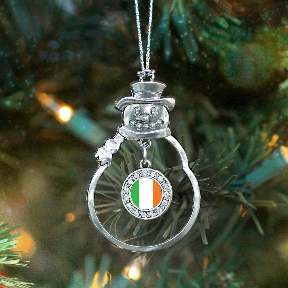 Silver Ireland Flag Circle Charm Snowman Ornament