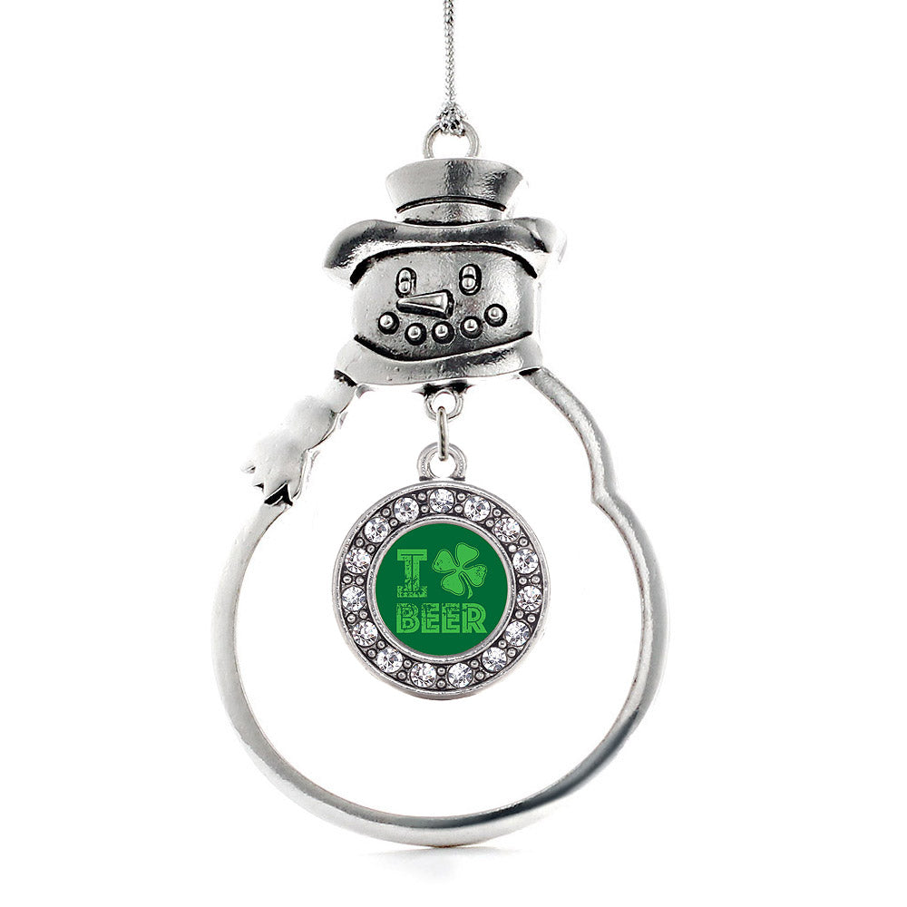 Silver I Love Beer Circle Charm Snowman Ornament