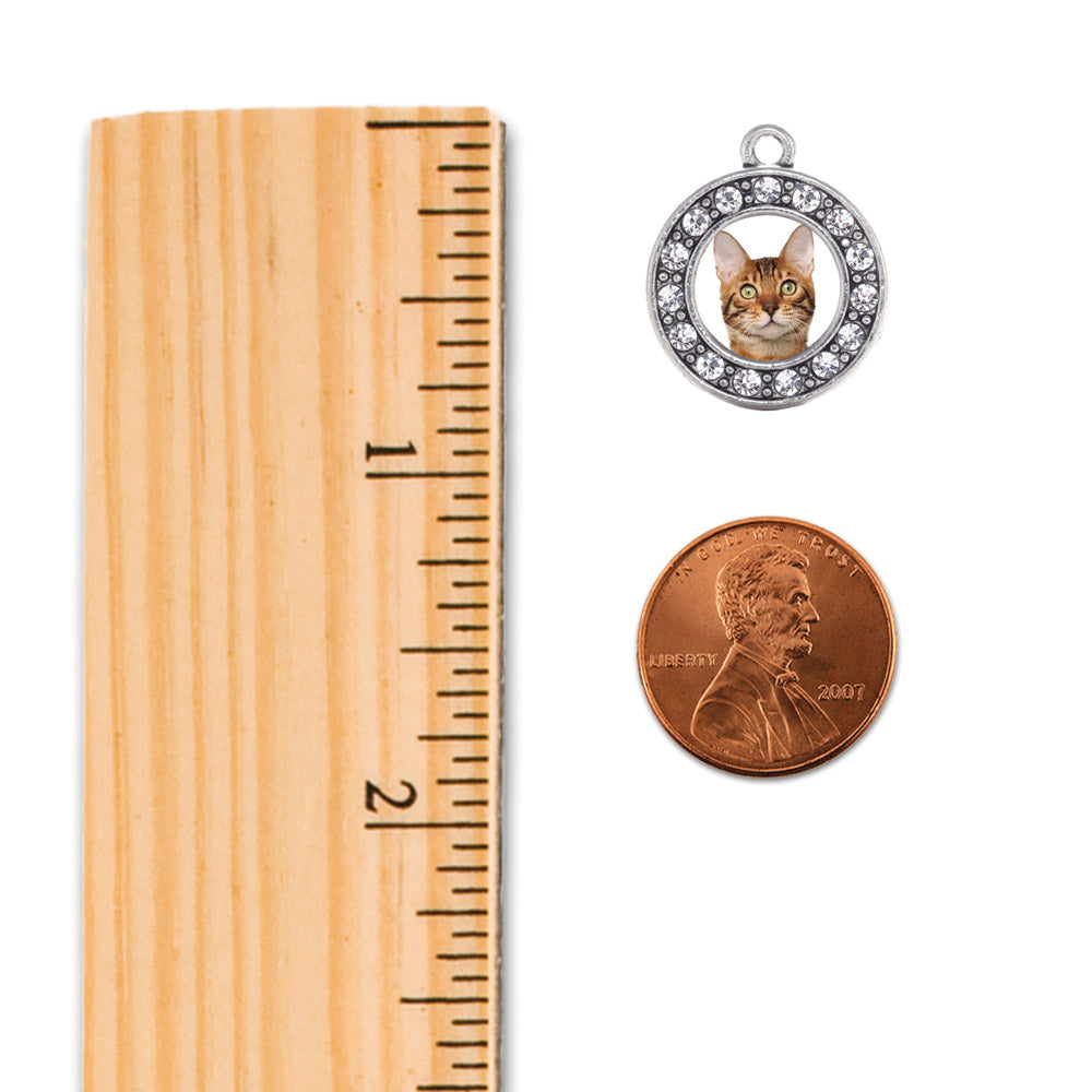 Silver Bengal Cat Circle Charm Holiday Ornament