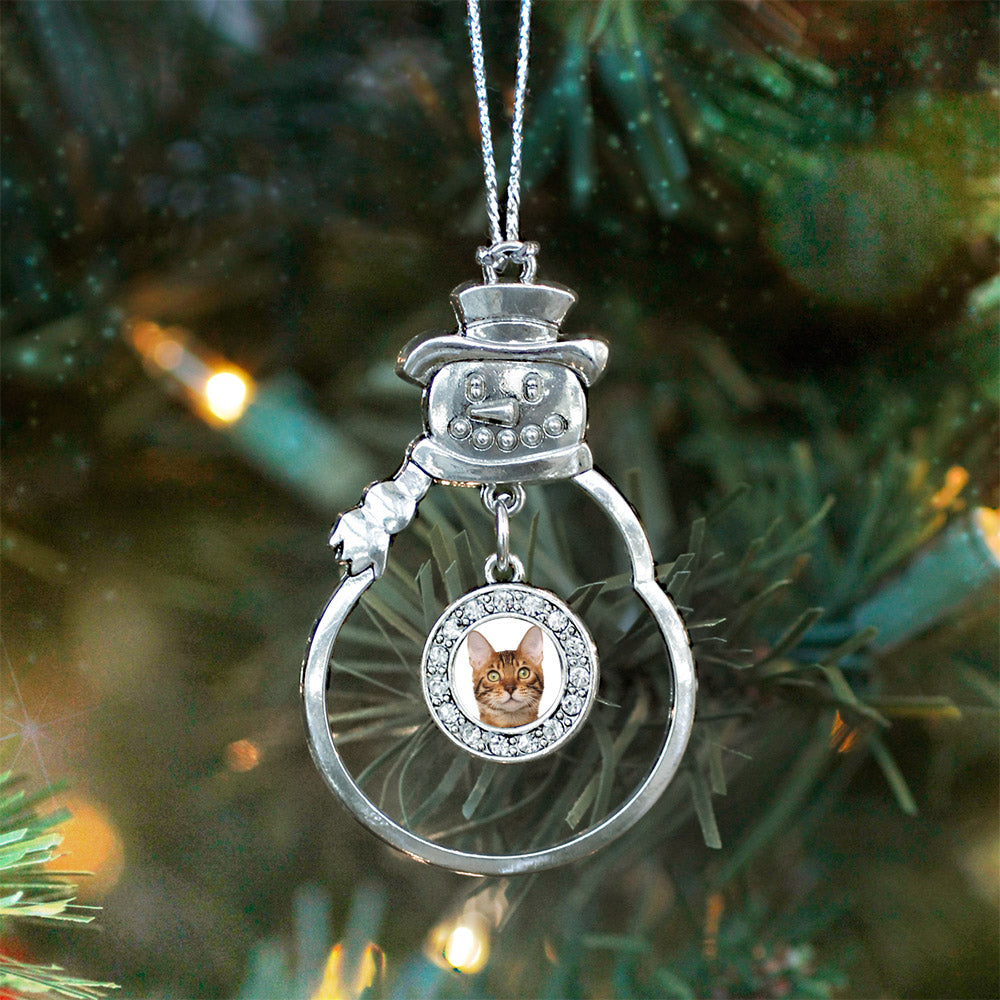 Silver Bengal Cat Circle Charm Snowman Ornament