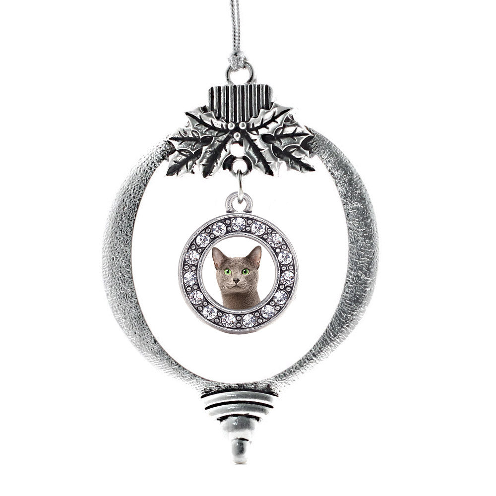 Silver Birman Cat Circle Charm Holiday Ornament