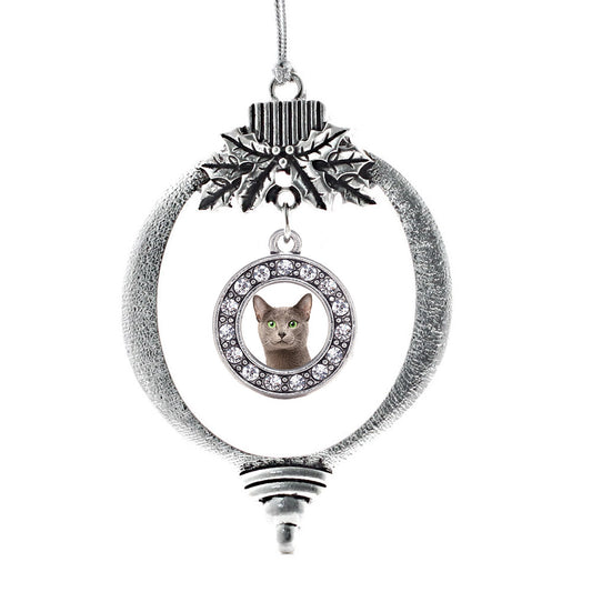 Silver Birman Cat Circle Charm Holiday Ornament