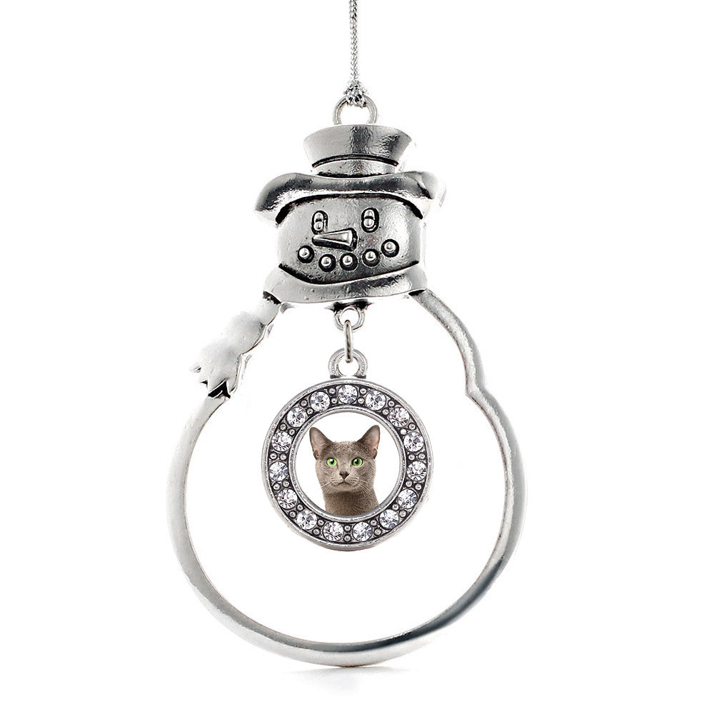 Silver Birman Cat Circle Charm Snowman Ornament