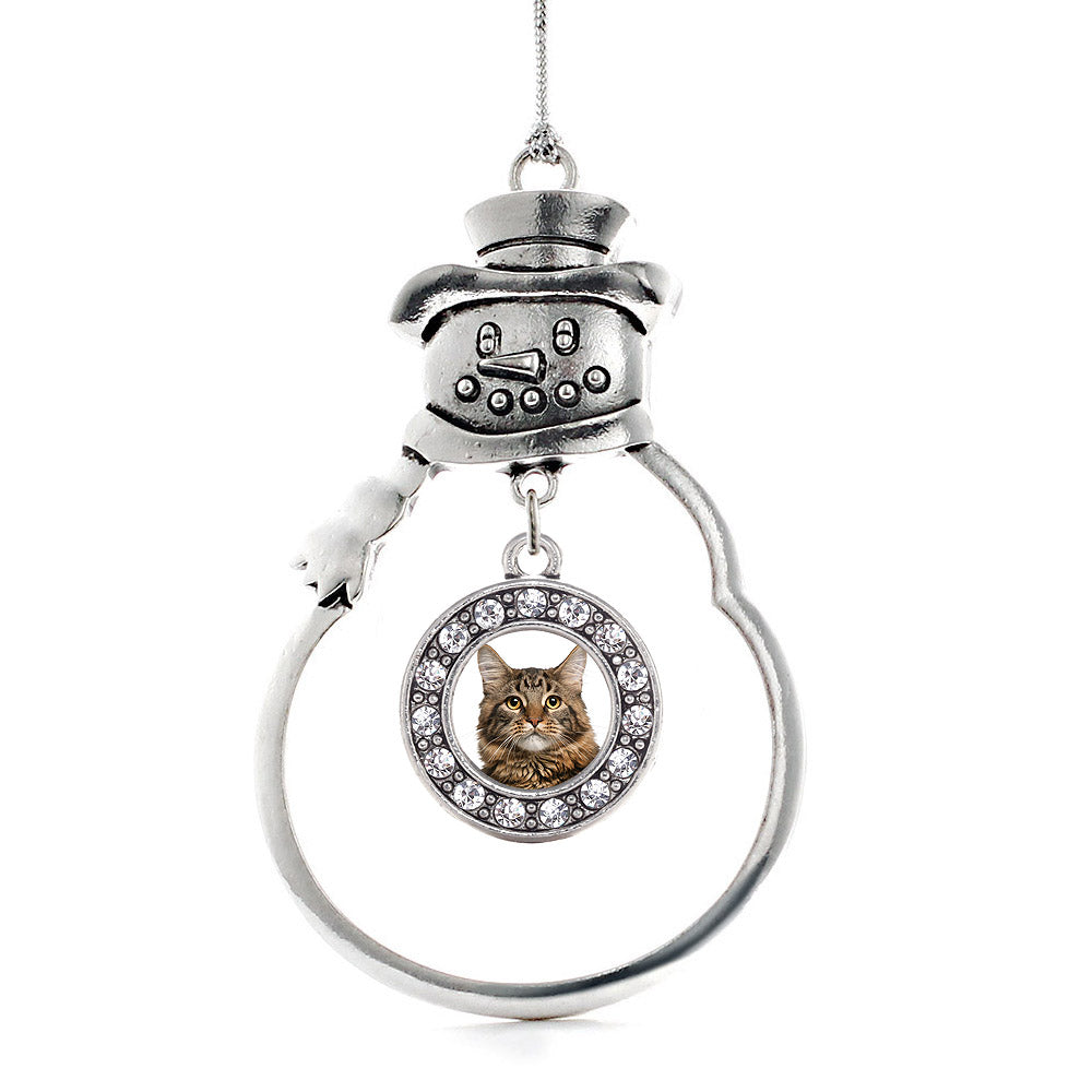 Silver Maine Coon Cat Circle Charm Snowman Ornament
