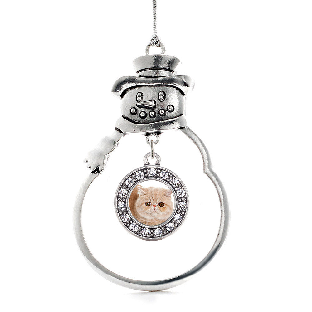 Silver Persian Cat Circle Charm Snowman Ornament