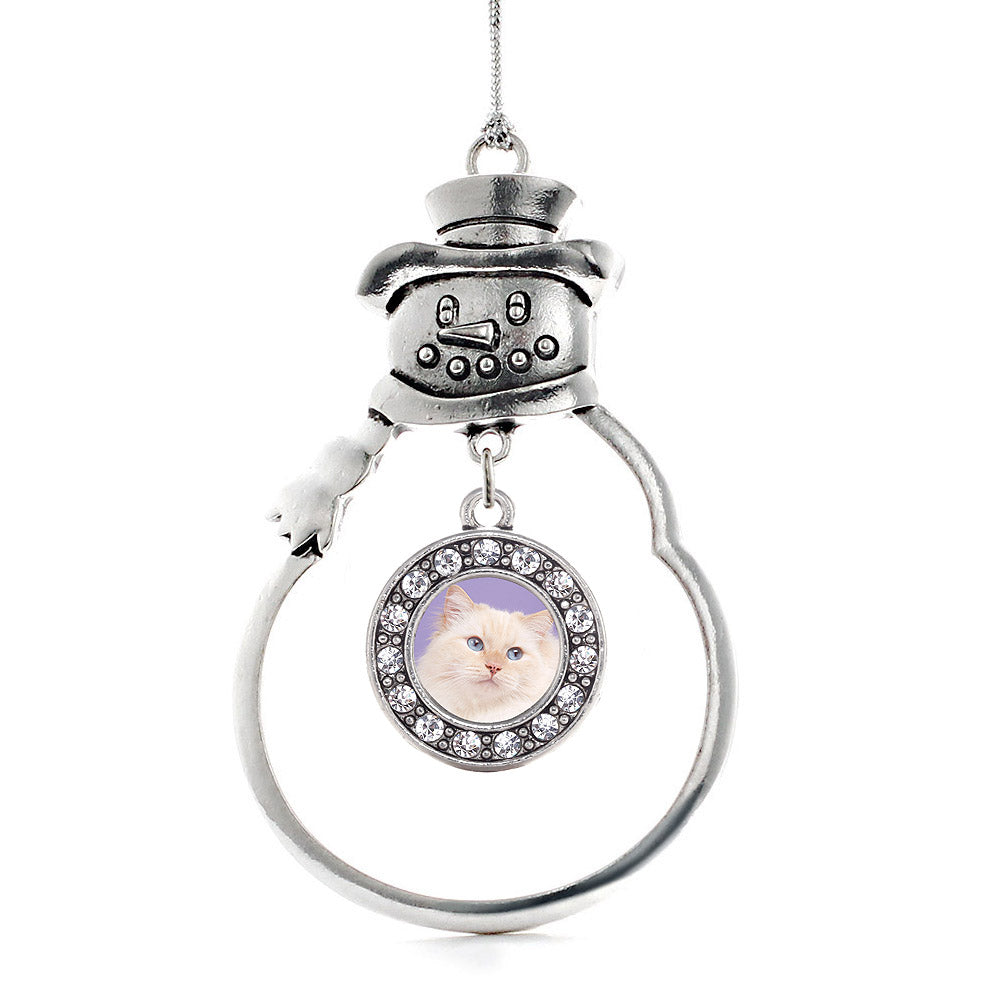 Silver Ragdoll Cat Circle Charm Snowman Ornament