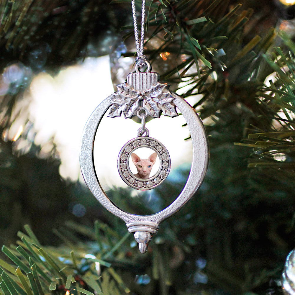 Silver Sphinx Cat Circle Charm Holiday Ornament