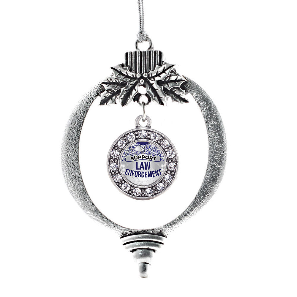 Silver Law Enforcement Support Circle Charm Holiday Ornament