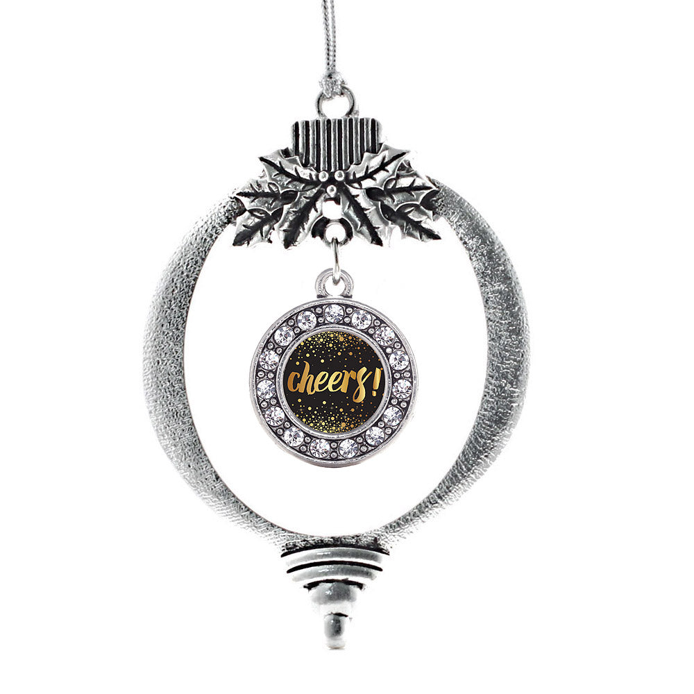 Silver NYE Cheers Circle Charm Holiday Ornament