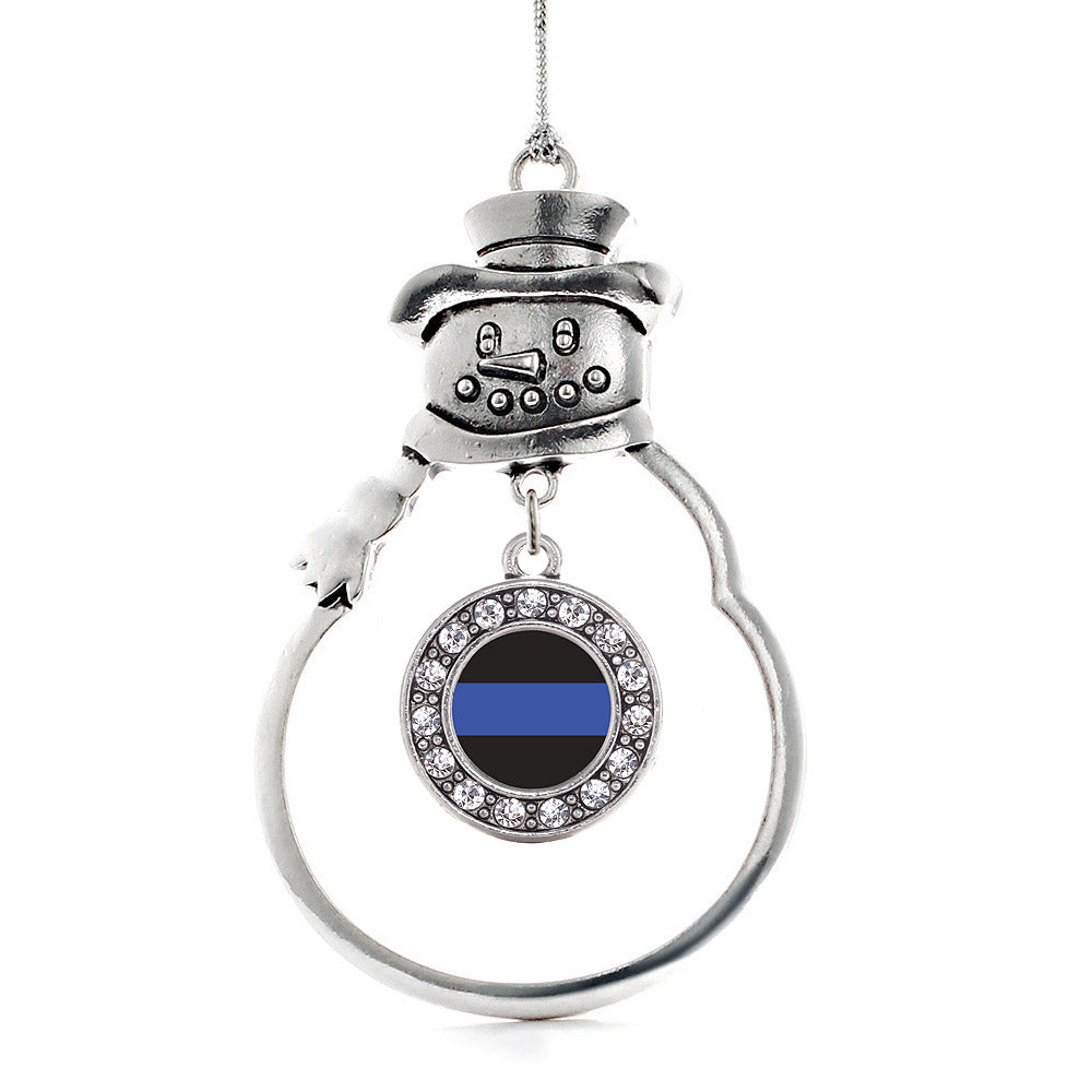Silver Blue Line Law Enforcement Support Circle Charm Snowman Ornament