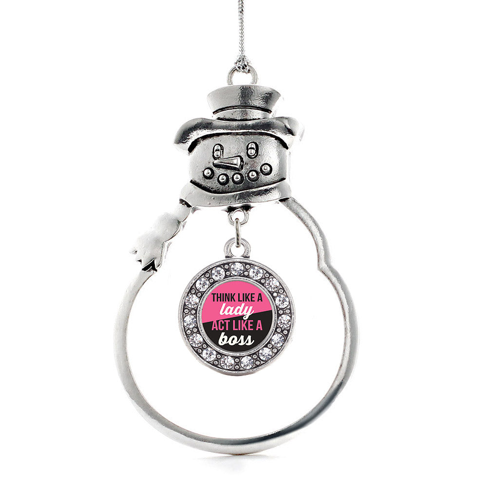 Silver Think Like a Lady Circle Charm Snowman Ornament
