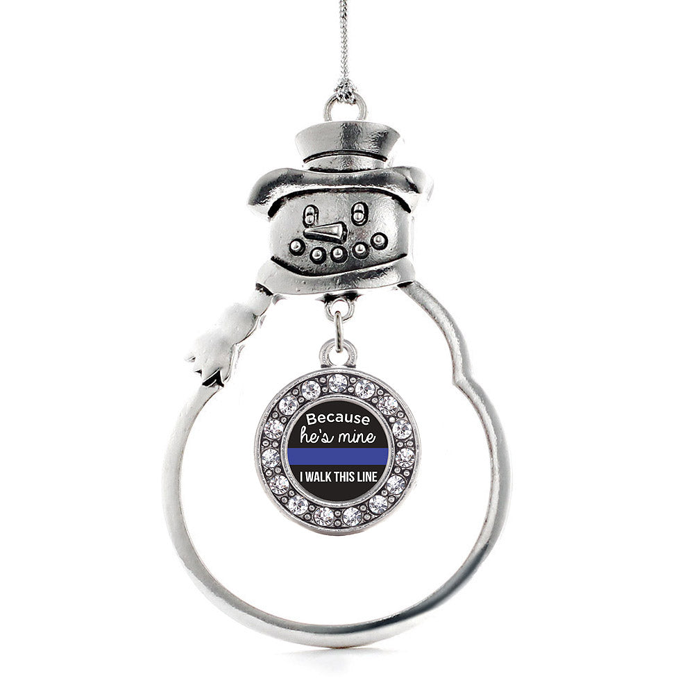 Silver Because He's Mine Circle Charm Snowman Ornament