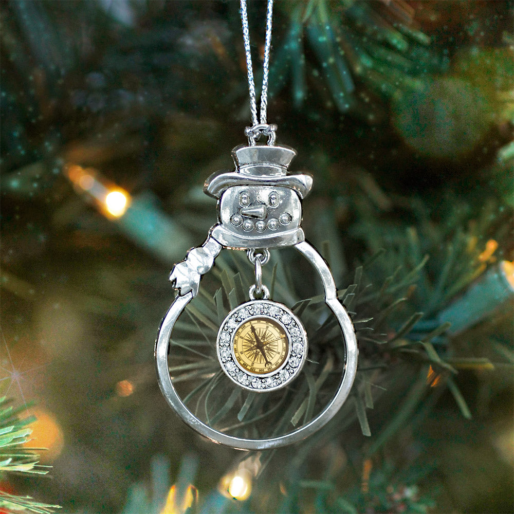 Silver Compass Circle Charm Snowman Ornament