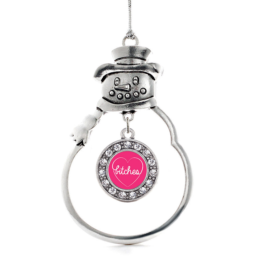 Silver Heart Bitches Circle Charm Snowman Ornament