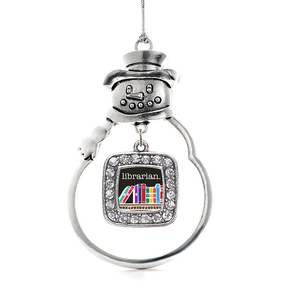 Silver Librarian Square Charm Snowman Ornament