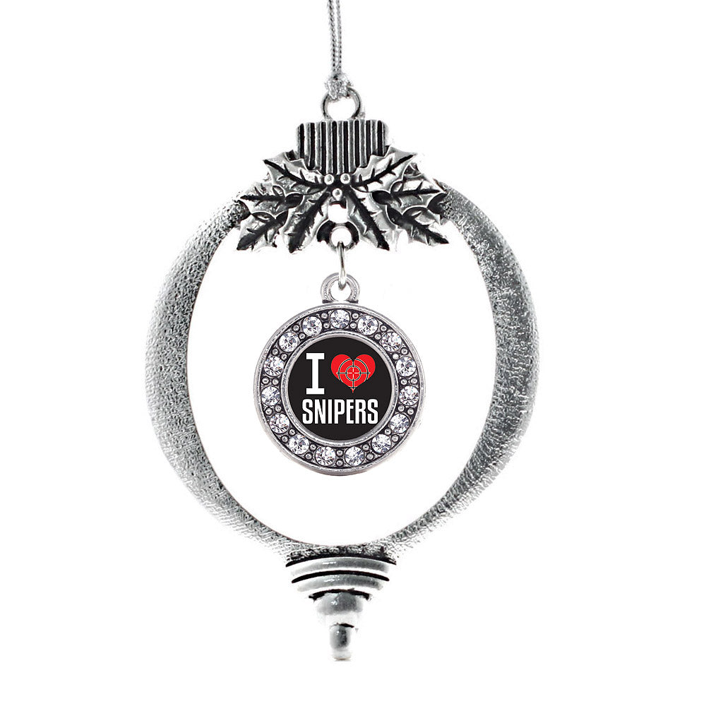 Silver I Love Snipers Circle Charm Holiday Ornament