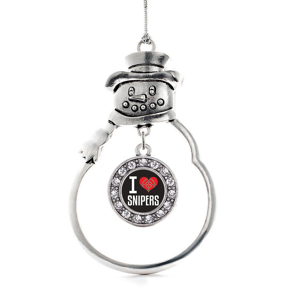 Silver I Love Snipers Circle Charm Snowman Ornament