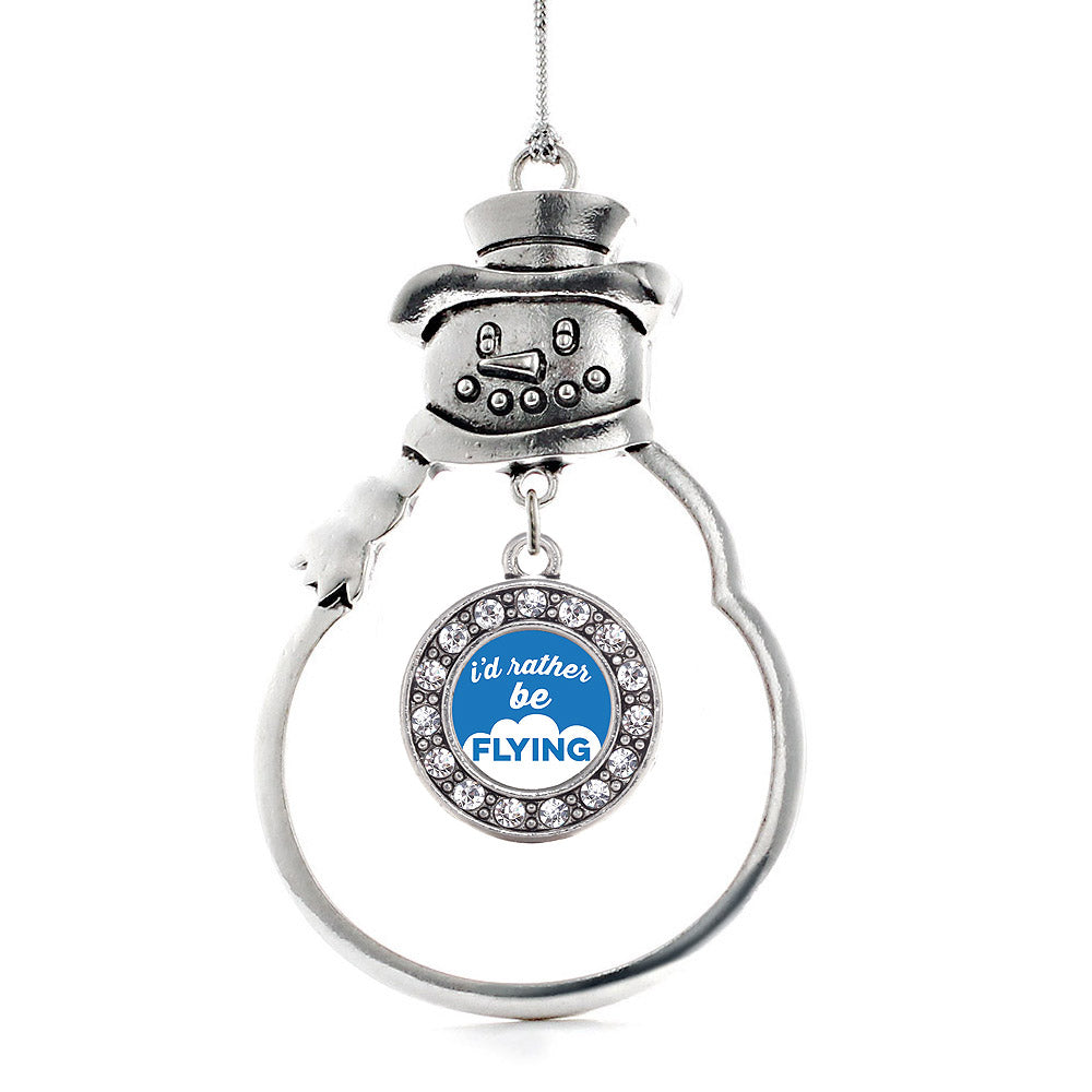 Silver I'd Rather Be Flying Circle Charm Snowman Ornament