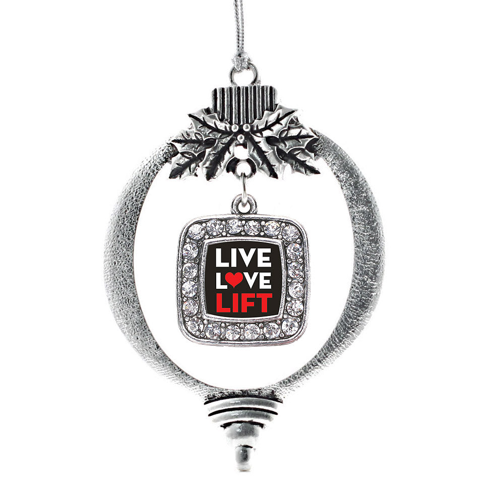 Silver Live, Love, Lift Square Charm Holiday Ornament