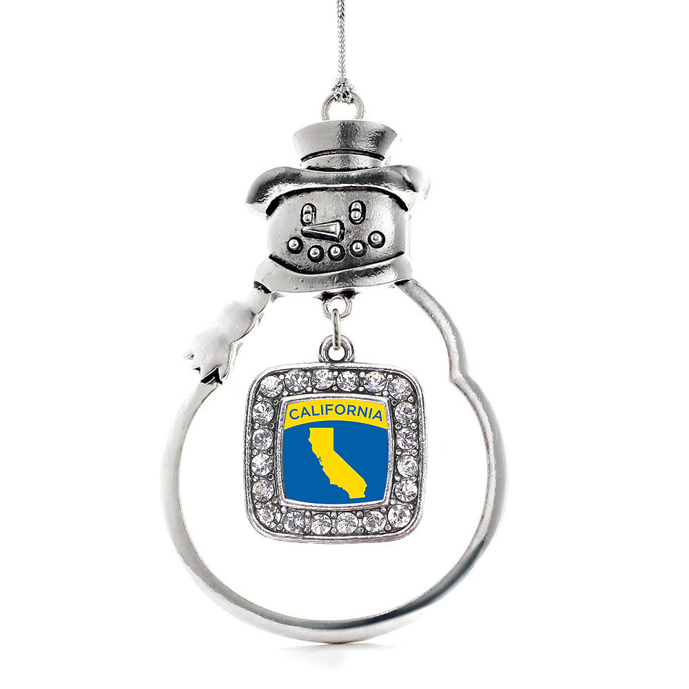 Silver California Outline Square Charm Snowman Ornament