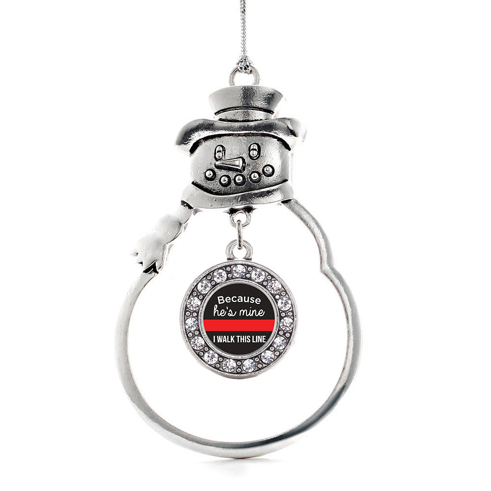 Silver Because He's Mine Red Line Circle Charm Snowman Ornament