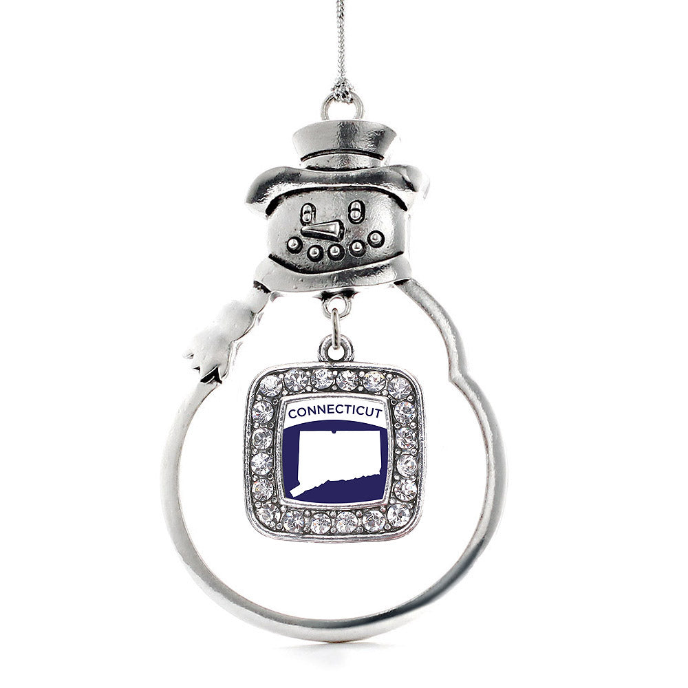 Silver Connecticut Outline Square Charm Snowman Ornament
