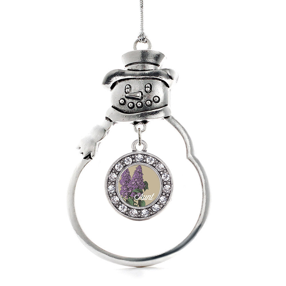 Silver Aunt Lilac Flower Circle Charm Snowman Ornament