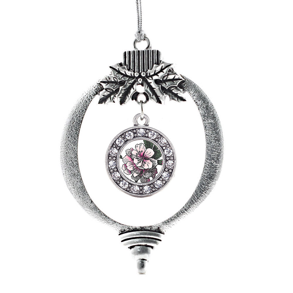 Silver Apple Blossom Circle Charm Holiday Ornament