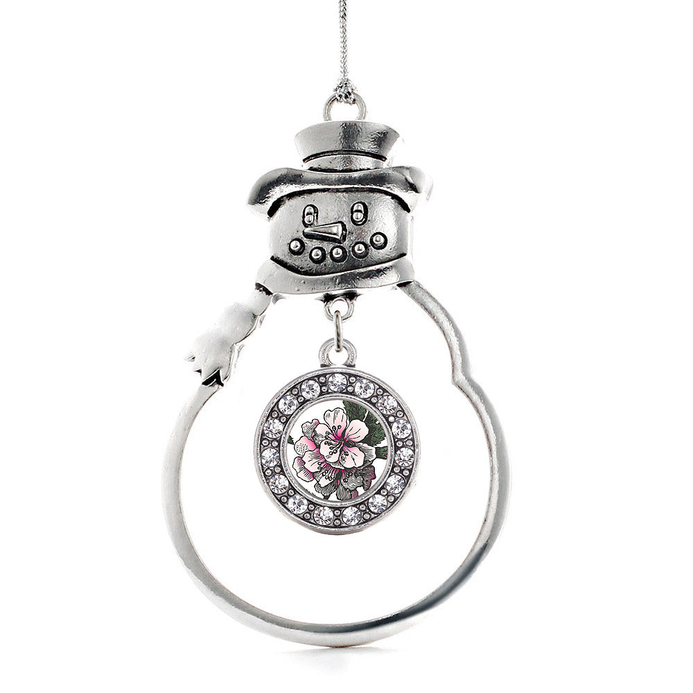 Silver Apple Blossom Circle Charm Snowman Ornament