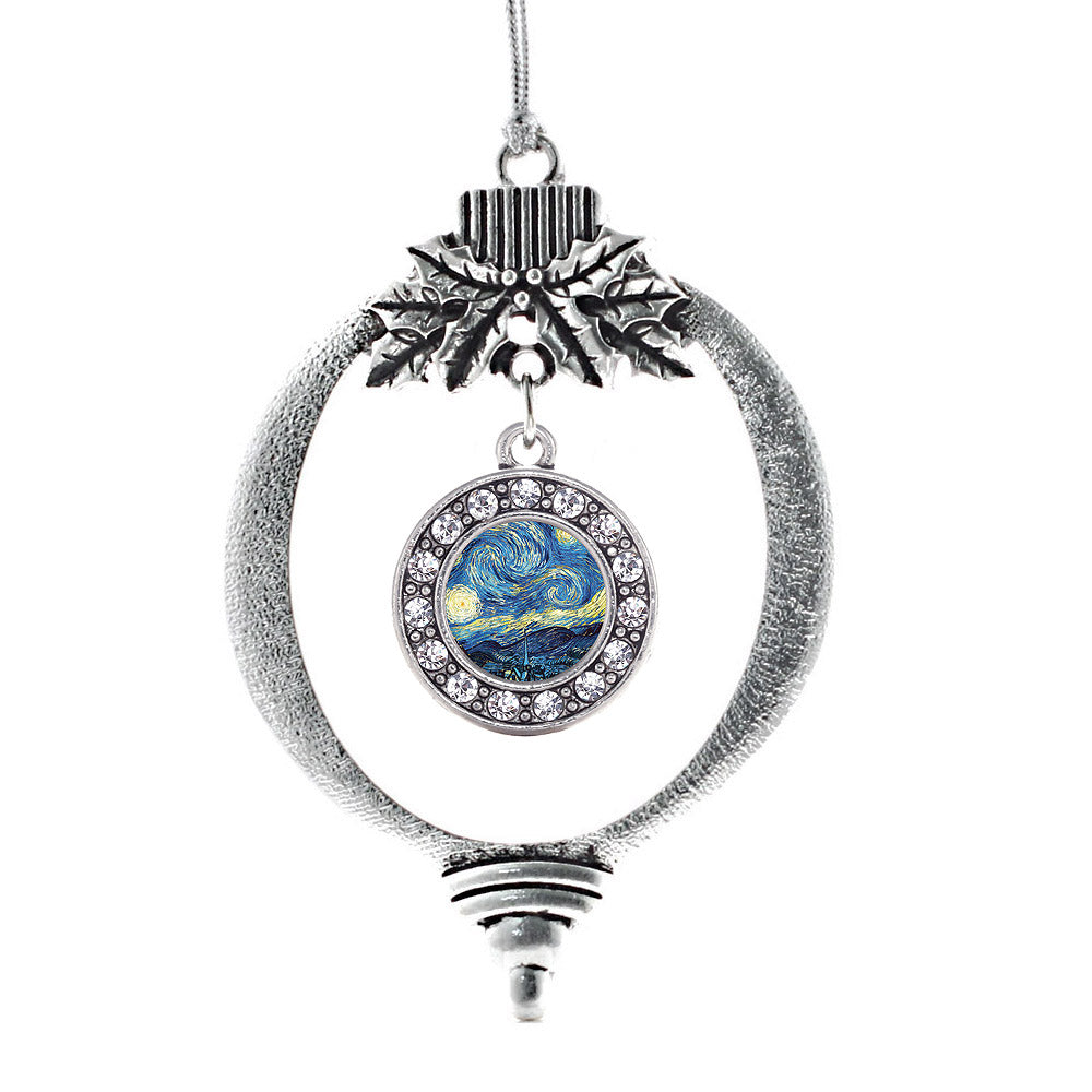 Silver Starry Night Circle Charm Holiday Ornament