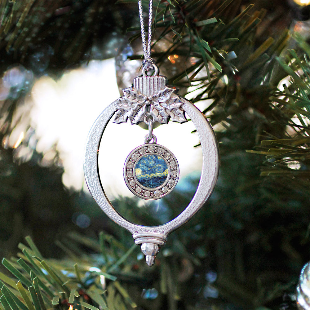 Silver Starry Night Circle Charm Holiday Ornament
