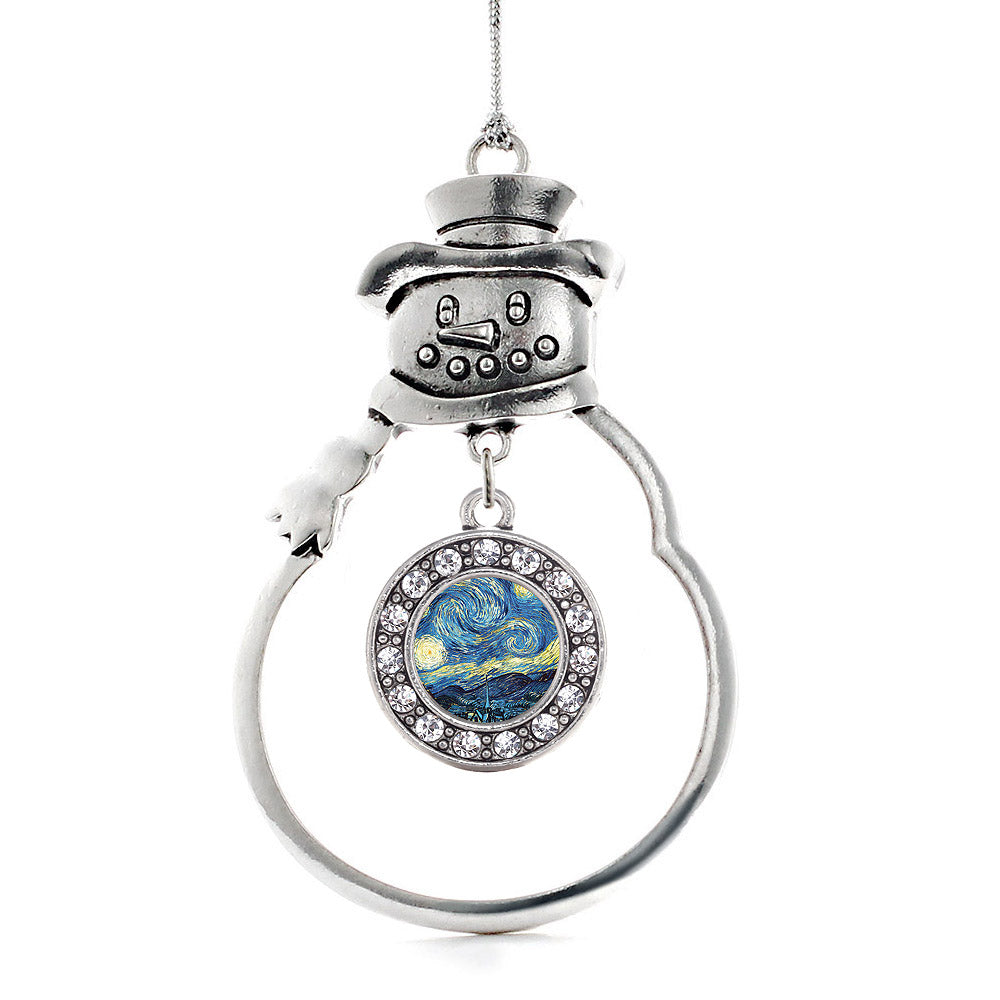 Silver Starry Night Circle Charm Snowman Ornament
