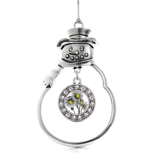 Silver Daisy Flower Circle Charm Snowman Ornament