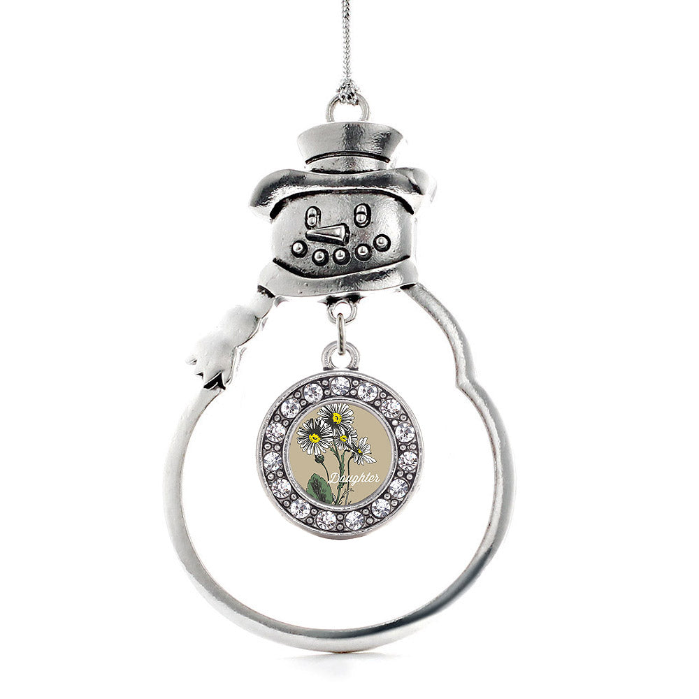Silver Daughter Daisy Flower Circle Charm Snowman Ornament