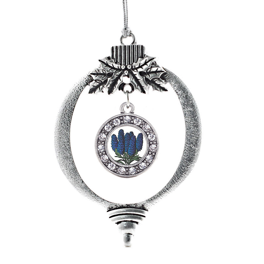 Silver Delphinium Flower Circle Charm Holiday Ornament