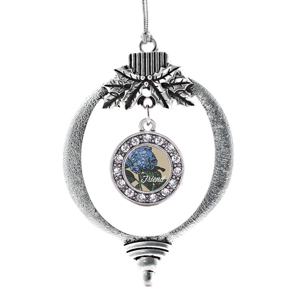 Silver Friend Hydrangea Flower Circle Charm Holiday Ornament