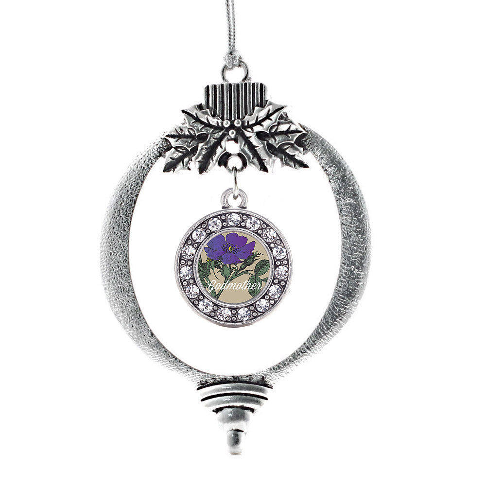 Silver God Mother Violet Circle Charm Holiday Ornament