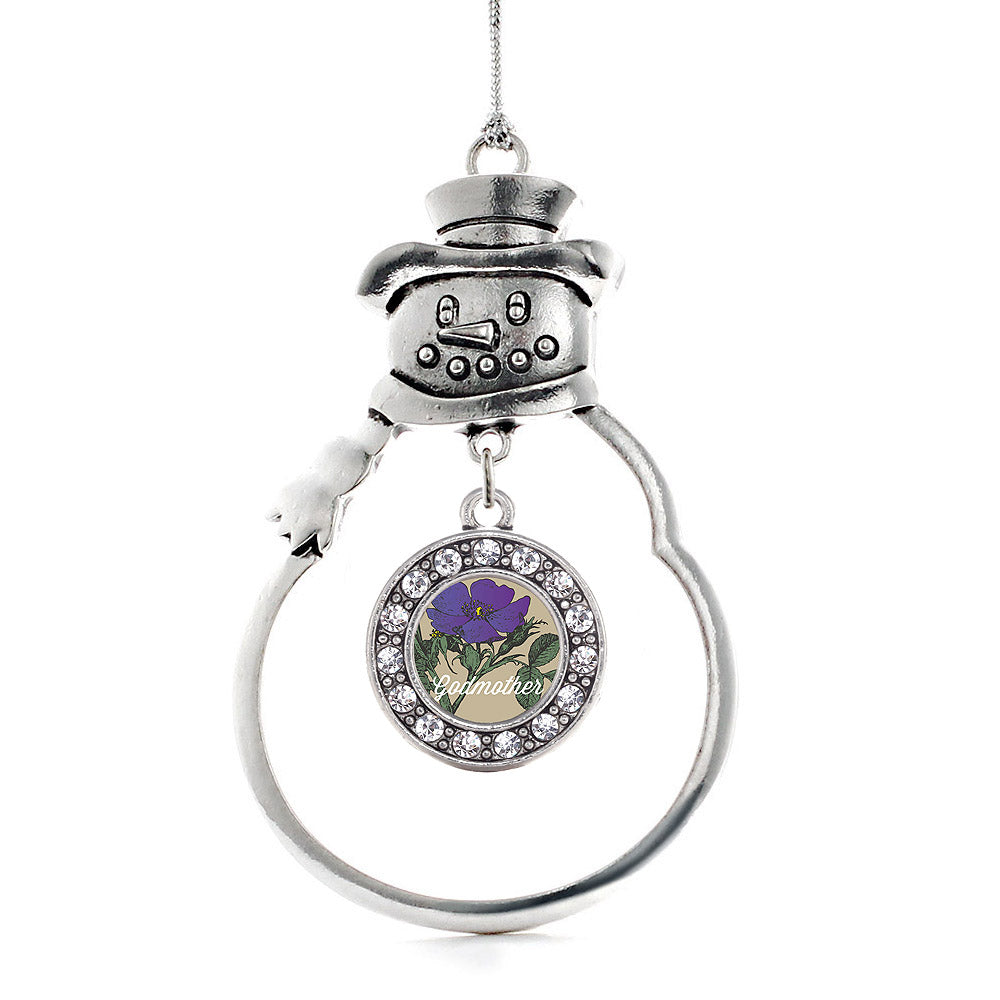 Silver God Mother Violet Circle Charm Snowman Ornament