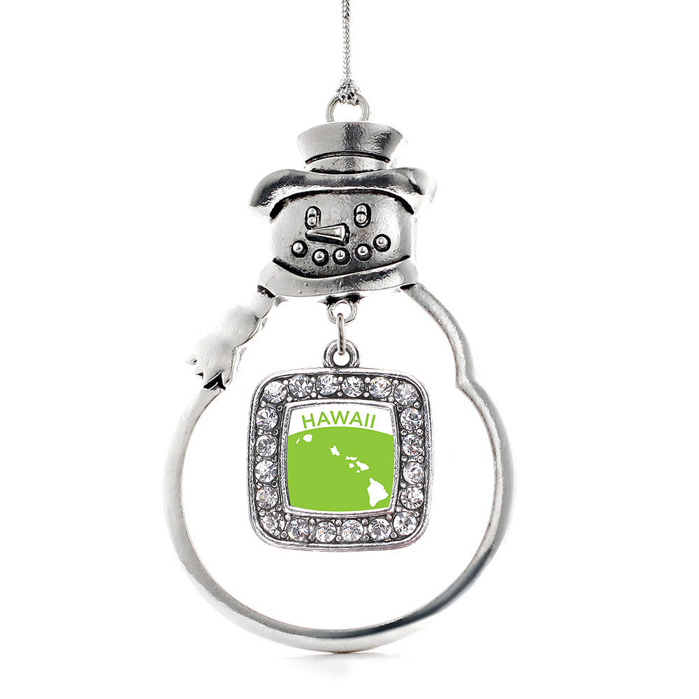Silver Hawaii Outline Square Charm Snowman Ornament