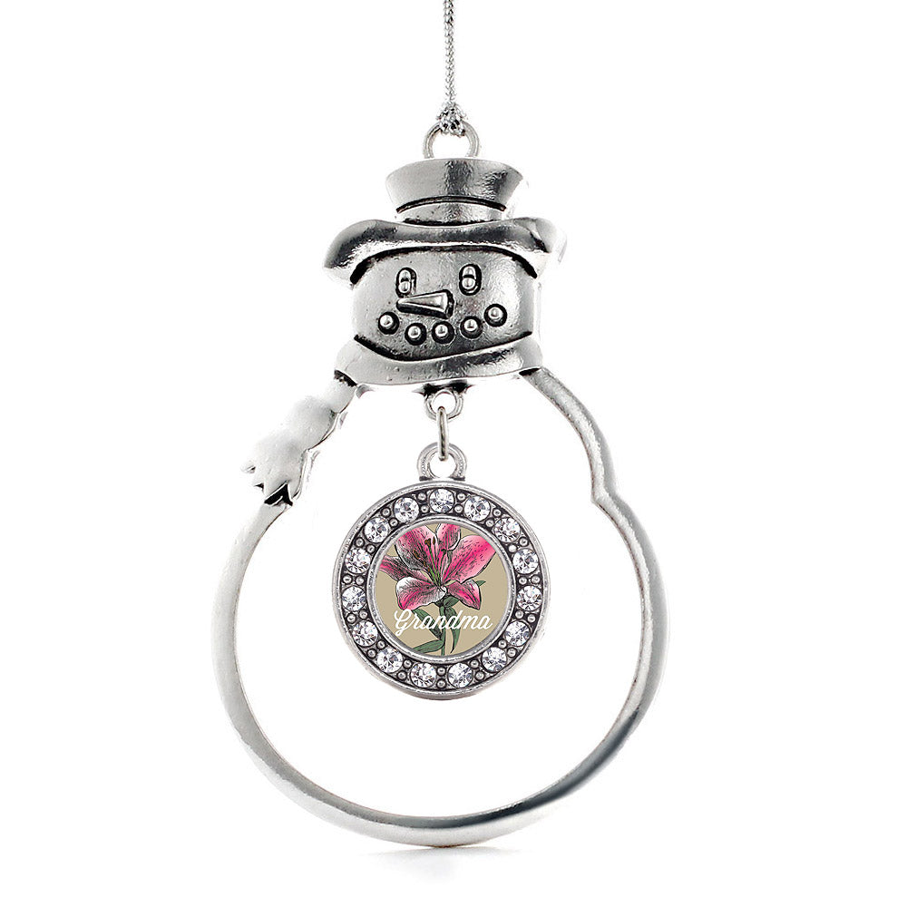 Silver Grandma Lily Flower Circle Charm Snowman Ornament