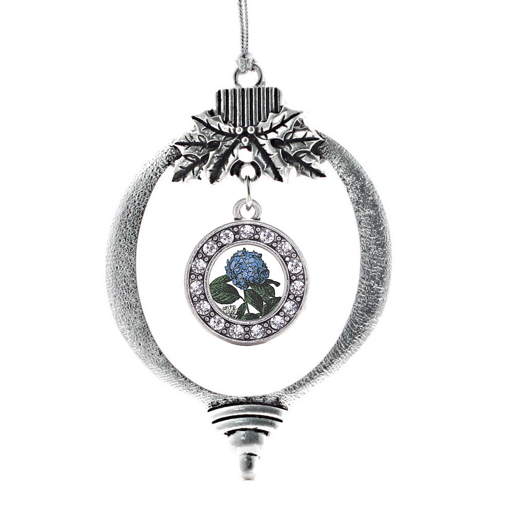 Silver Hydrangea Flower Circle Charm Holiday Ornament