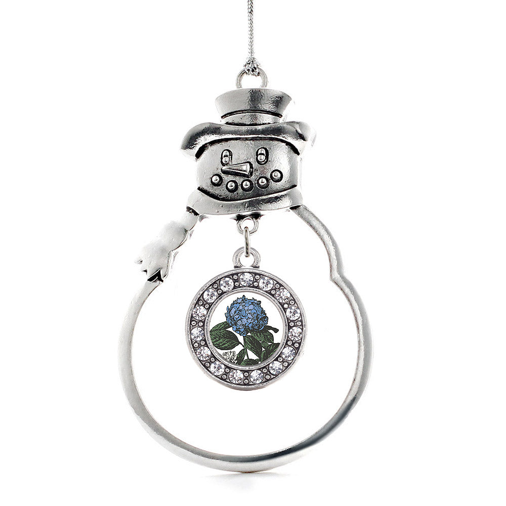 Silver Hydrangea Flower Circle Charm Snowman Ornament