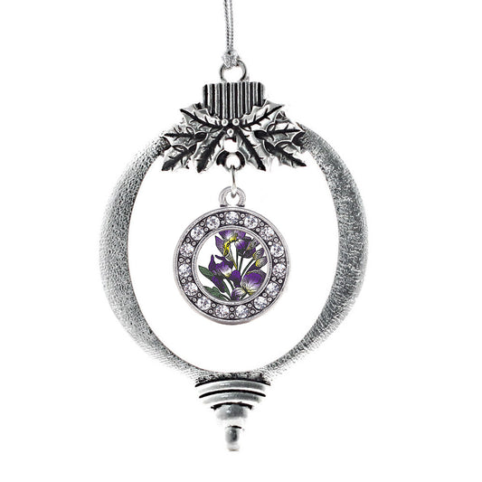 Silver Iris Flower Circle Charm Holiday Ornament