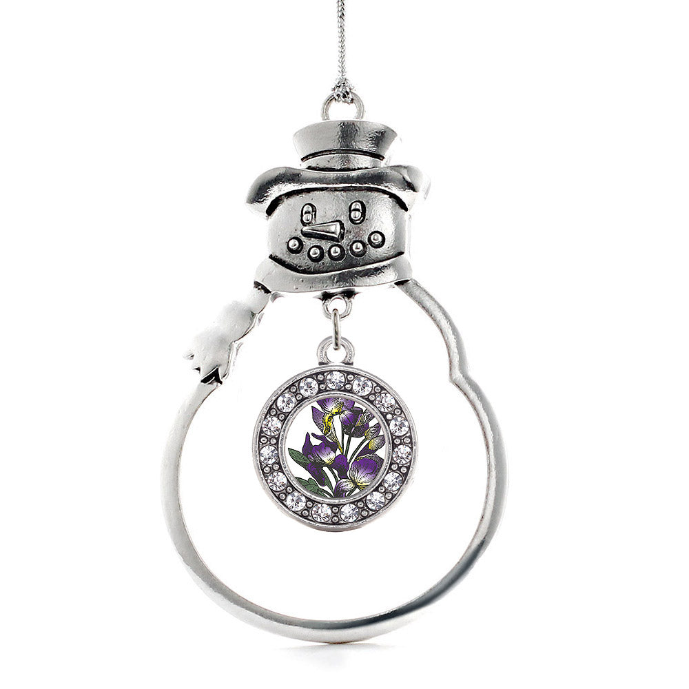 Silver Iris Flower Circle Charm Snowman Ornament